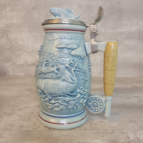 Vintage AVON 1990 Freshwater Fishing Stein Trout Bass Numbered 06796 - Picture 1 of 11